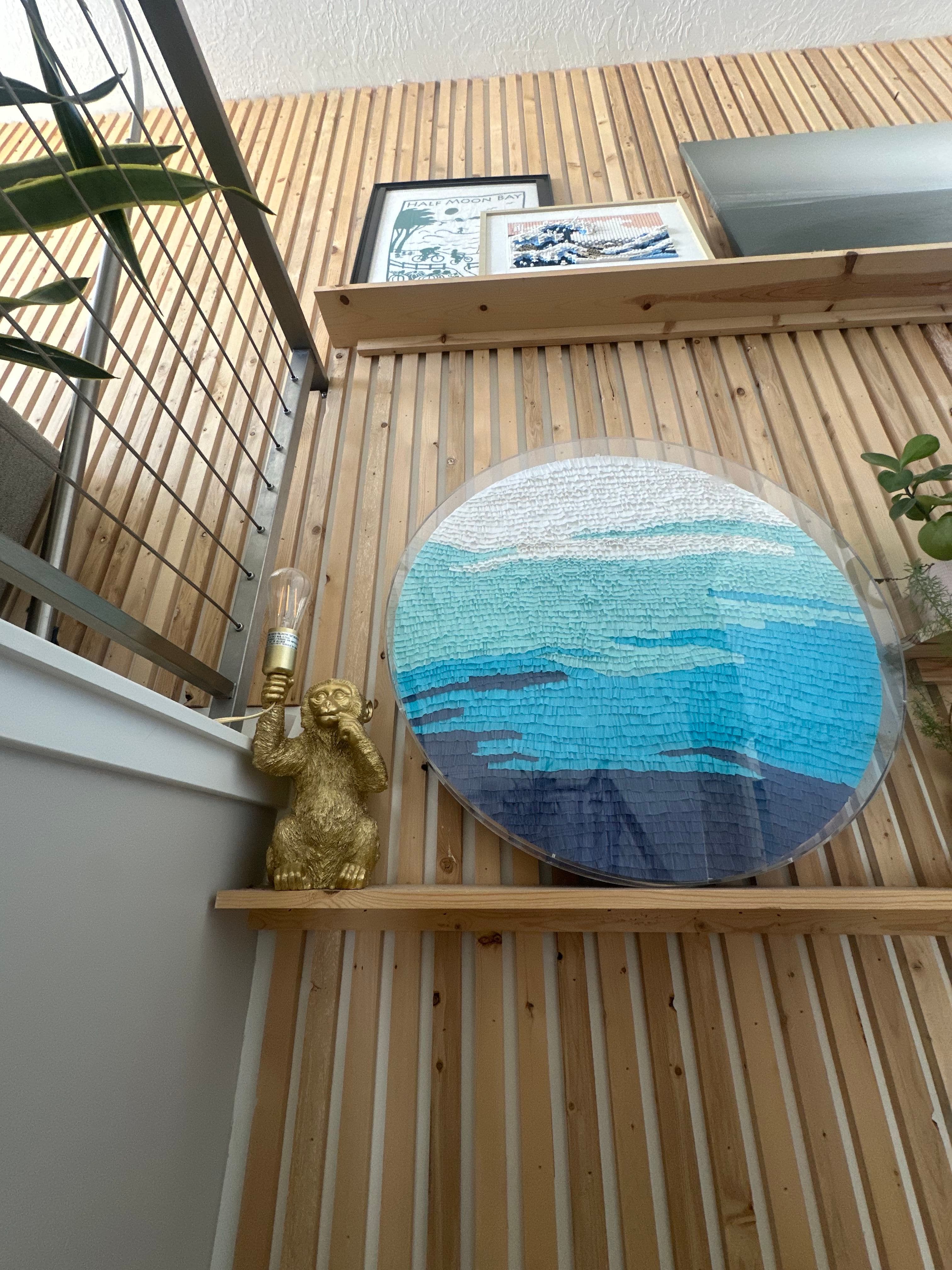 Project Feature Wall with Natural Wood Slats and Shelves image