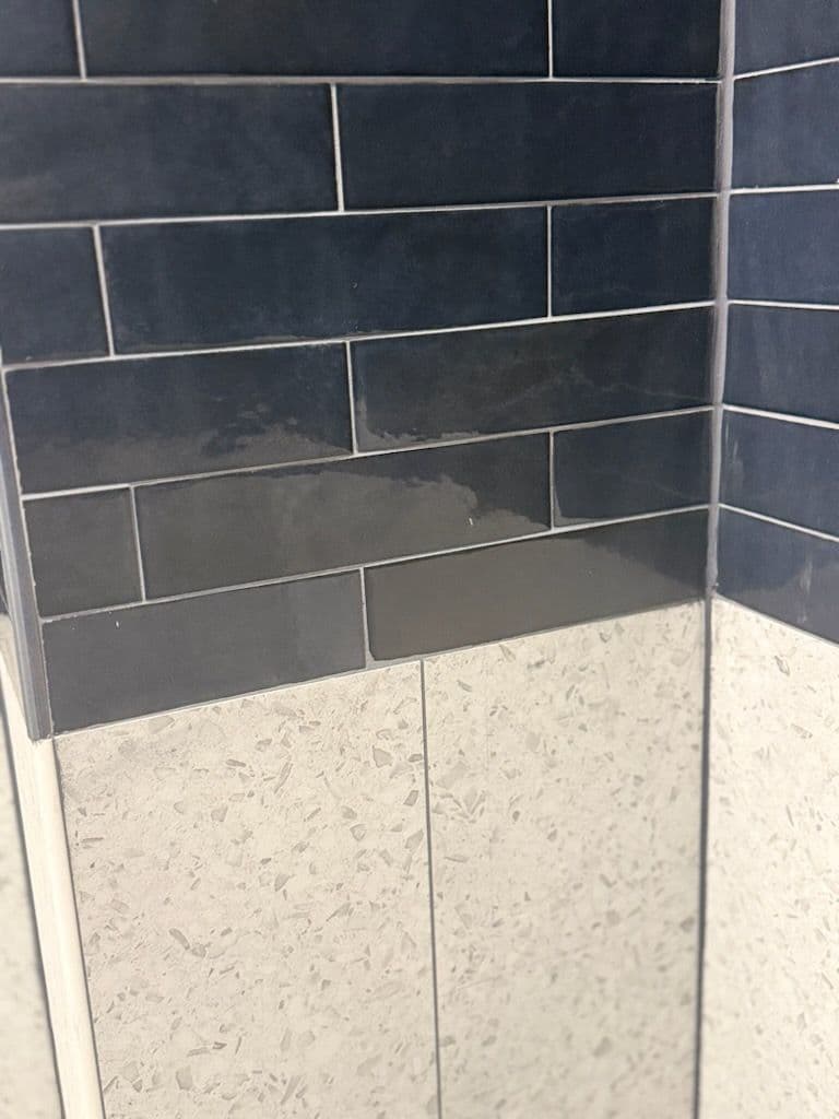 Project Modern Shower Renovation with Blue Subway Tiles image
