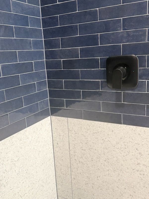 Gallery photos for Modern Shower Renovation with Blue Subway Tiles: Image #1