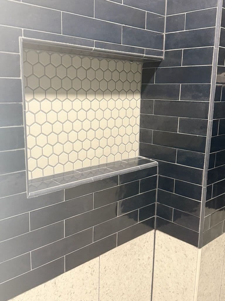 Gallery photos for Modern Shower Renovation with Blue Subway Tiles: Image #3